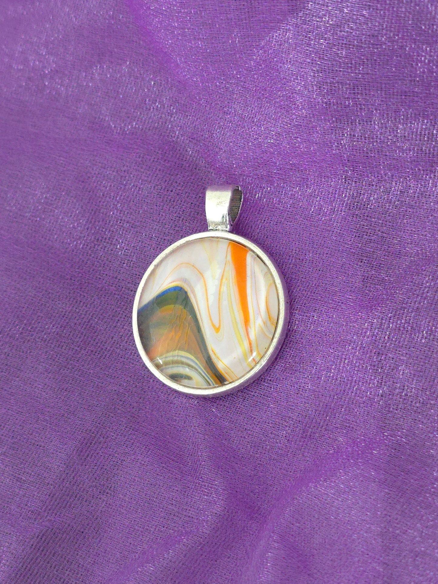 Unikat Acryl Anhänger Halskette Cabochon  Ø 25 mm