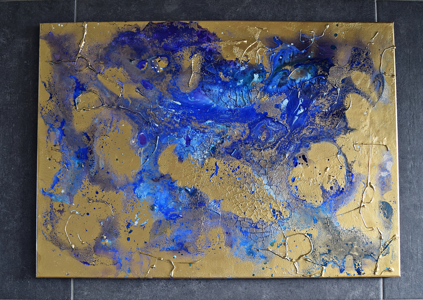 Leinwand Wandbild Acryl Aryclleinwand "Moon Night" mit Goldverzierung