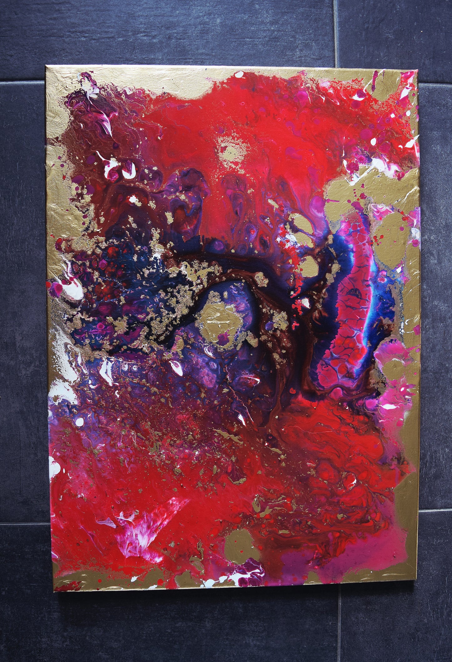 Leinwand Wandbild Acryl Aryclleinwand "New Love" mit Goldverzierung