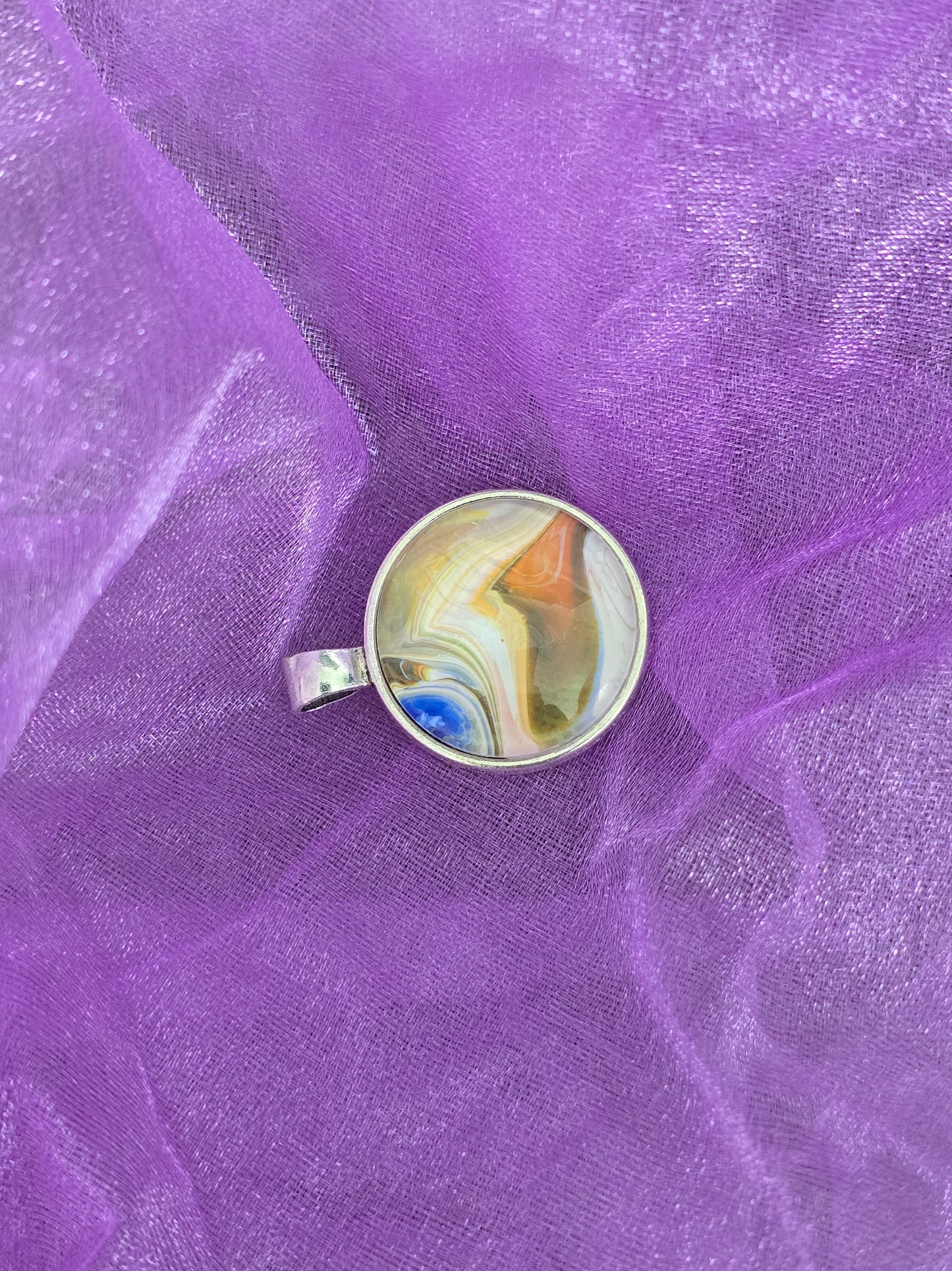 Unikat Acryl Anhänger Halskette Cabochon  Ø 25 mm